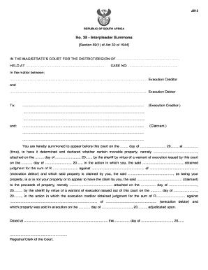 South Africa Interpleader Summons