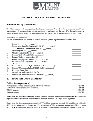 Student Fee Estimator Form