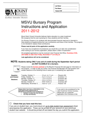 MSVU Bursary Program Application