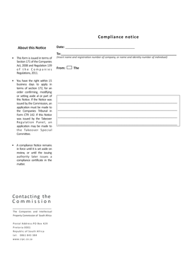 South Africa Companies Act Compliance Notice