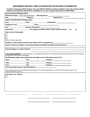 Management Referral Form Authorization for Release of Information