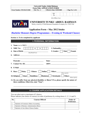 Universiti Tunku Abdul Rahman Application Form