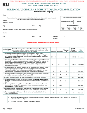 Personal Umbrella Liability Insurance Application