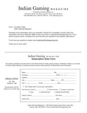 Indian Gaming Magazine Subscription Form