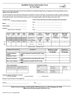 ENERGY STAR Exit Sign Product Information Form