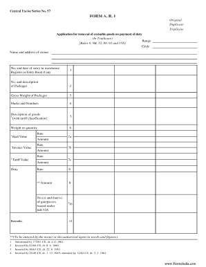 Indian Excise Duty Removal Application Form