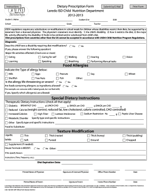 Dietary Prescription Form