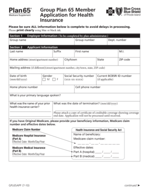 Group Plan 65 Member Health Insurance Application