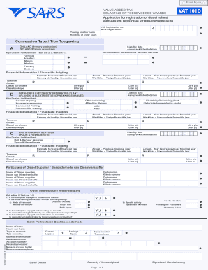 South Africa VAT 101D Diesel Refund Application