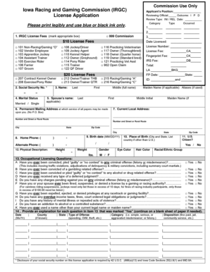 Iowa Racing and Gaming Commission License Application