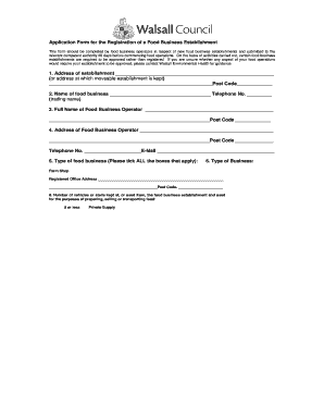 UK Food Business Registration Form