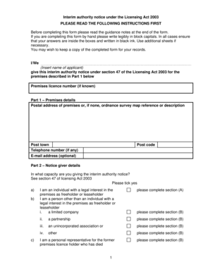 Interim Authority Notice Under Licensing Act 2003