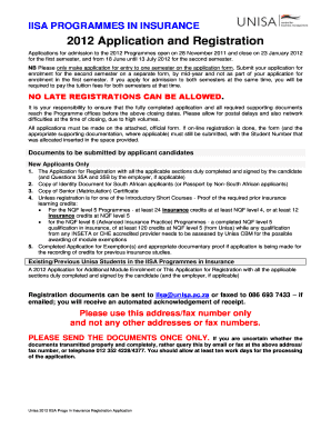 2012 IISA Insurance Program Registration Form