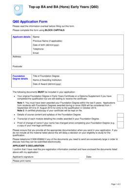 Top-up BA Early Years Application Form