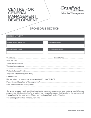 Sponsor Section Application Form
