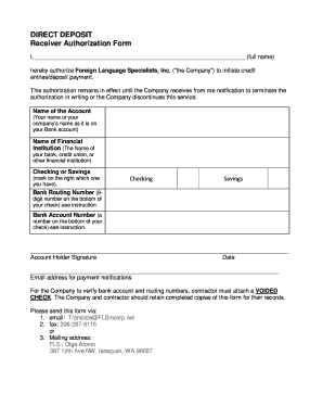 Direct Deposit Authorization Form