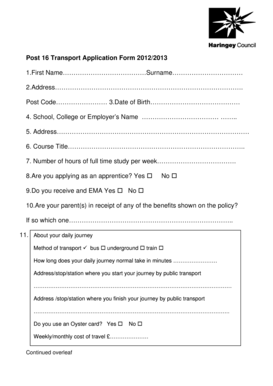 Post 16 Transport Application Form