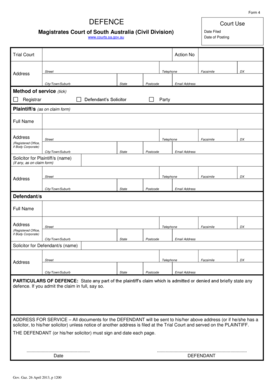Form 4 Defence Court Use