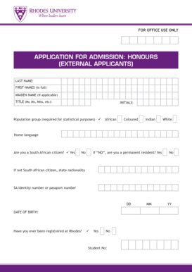 Rhodes University Honours Application Form