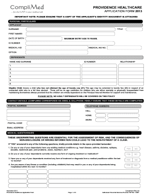 Providence Healthcare Application Form