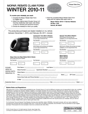 Fillable Online MOPAR REBATE CLAIM FORM Please Take One wInTER ... Fax ...