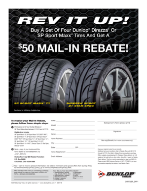Dunlop Tire Mail-In Rebate Form