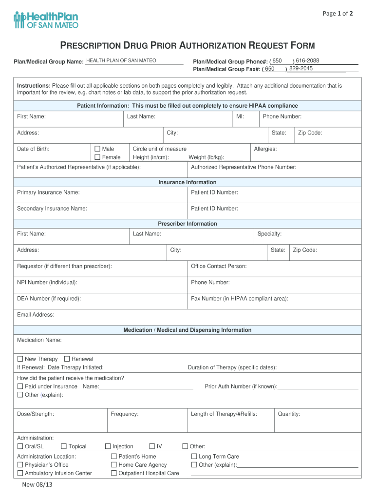 health plan of san mateo prior authorization form Preview on Page 1