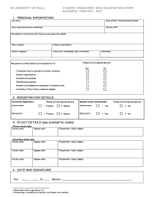 University of Oulu Student Enrollment Form