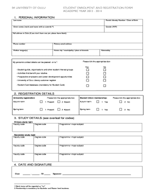 University of Oulu Student Enrollment Form