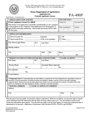 Texas Pesticide Applicator License Application