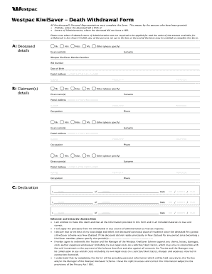 Westpac KiwiSaver Death Withdrawal Form
