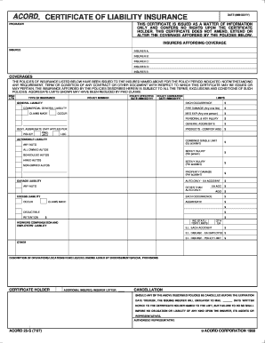 Certificate of Liability Insurance