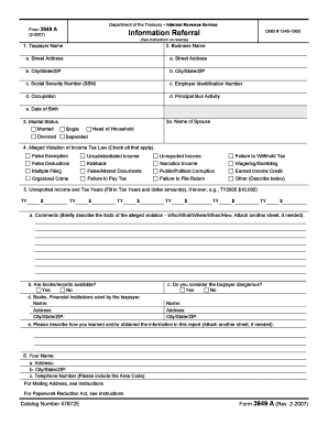 IRS Form 3949A Information Referral