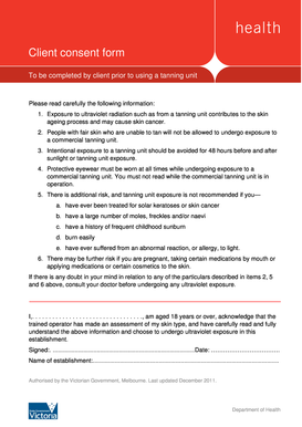 Client Consent Form for Tanning Unit