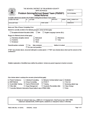 Problem Solving/School Based Team Referral Form