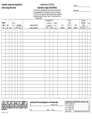 American Angus Herd Book Application for Entry