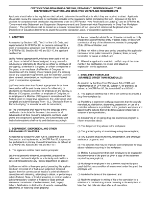 Certification Form for Lobbying, Debarment, and Drug-Free Workplace