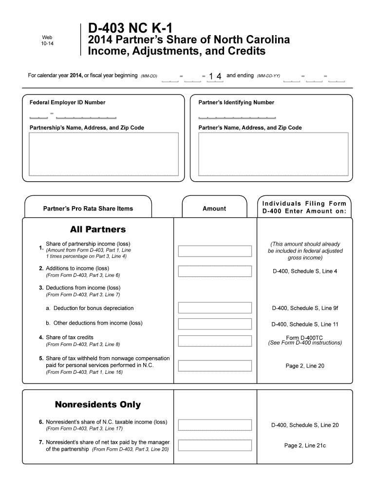 d 403 north carolina 2014 form Preview on Page 1