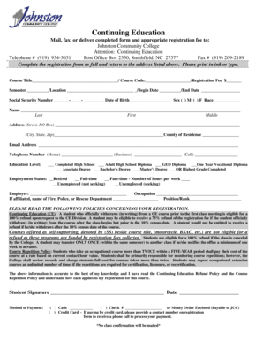 Johnston Community College Continuing Education Registration Form