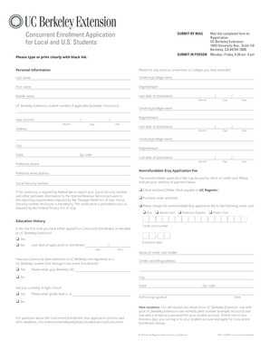 UC Berkeley Extension Concurrent Enrollment Application