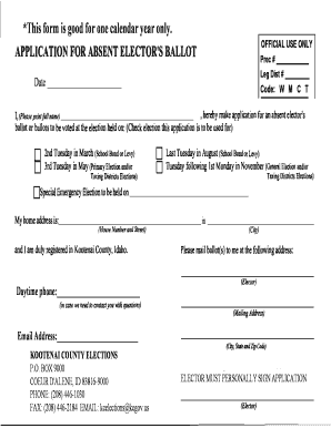 Application for Absent Elector's Ballot