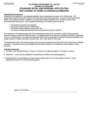 California Concealed Weapon License Application