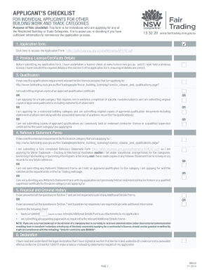 NSW Building Work and Trade Categories Application Checklist
