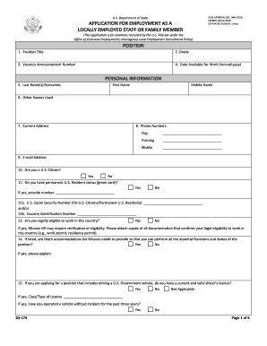 DS-174 Application for Employment as Locally Employed Staff or Family Member