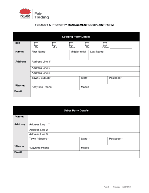 NSW Tenancy and Property Management Complaint Form