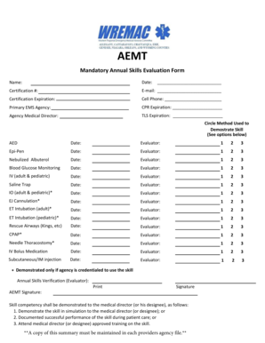 AEMT Mandatory Annual Skills Evaluation Form