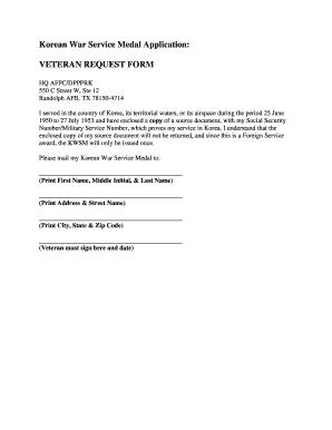 Korean War Service Medal Application