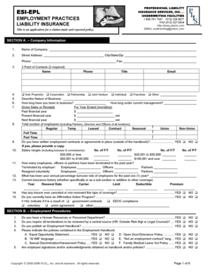 Employment Practices Liability Insurance Application