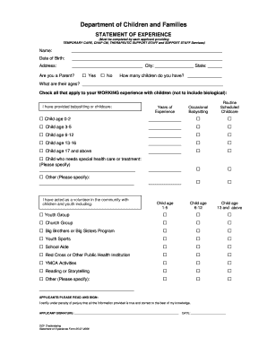 DCF Statement of Experience Form