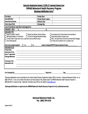 DMHAS Behavioral Health Discharge Notification Form